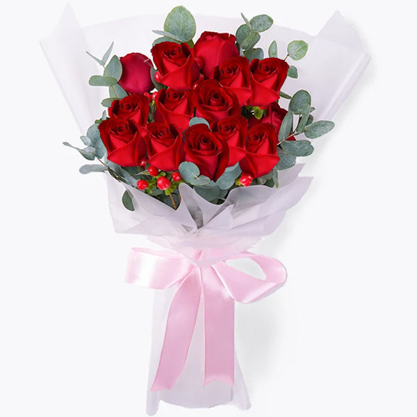 12 PCS Gorgeous Red Rose Bouquet From Best Florist in Dubai