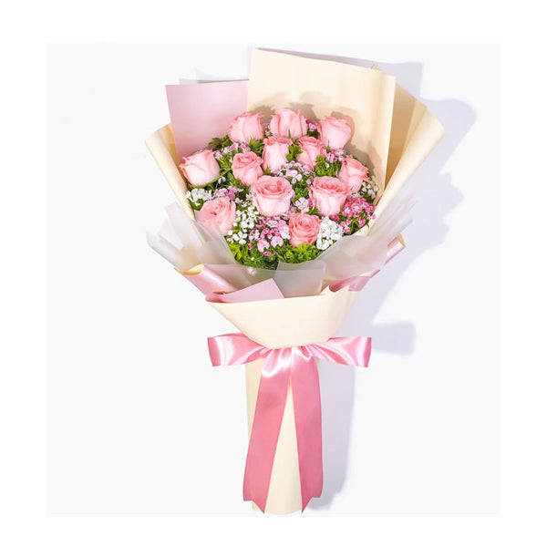 12 Pink Roses in a Bouquet From Best Florist in Dubai