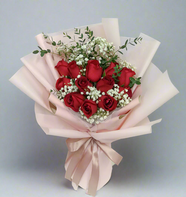 12 Red Roses charming Bouquet From Best Florist in Dubai