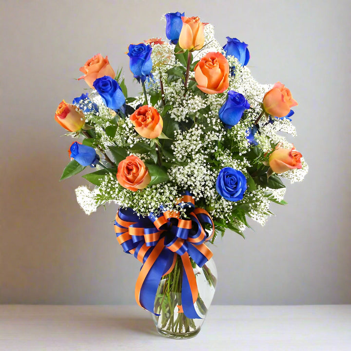 2 Dozen Roses blue and orange From Best Florist in Dubai