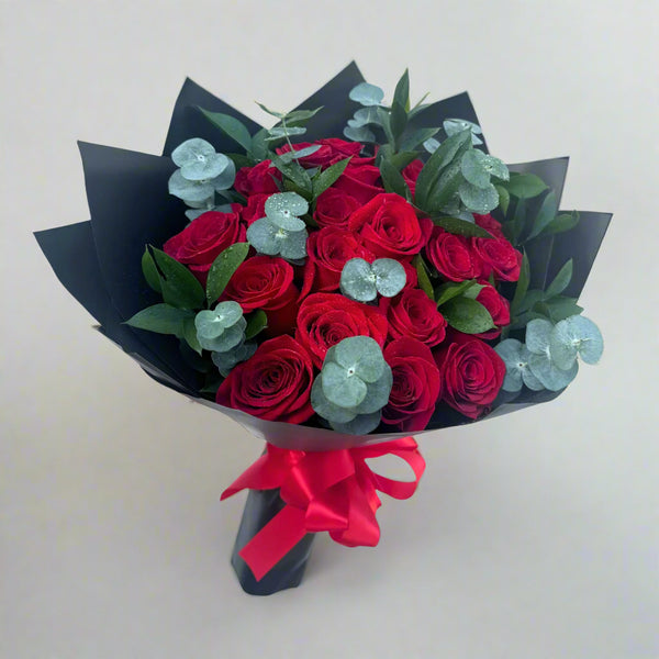 2 Dozen Roses with Eucalyptus Bouquet From Best Florist in Dubai