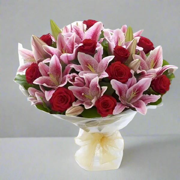 Pink Lily and Red Roses Bouquet From Best Florist in Dubai