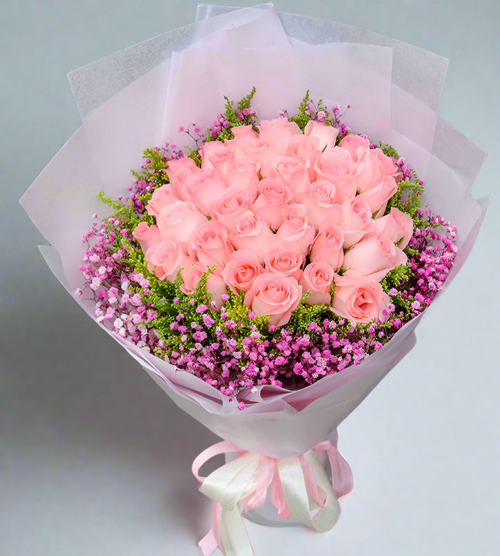 Pink roses with pink baby breath From Best Florist in Dubai