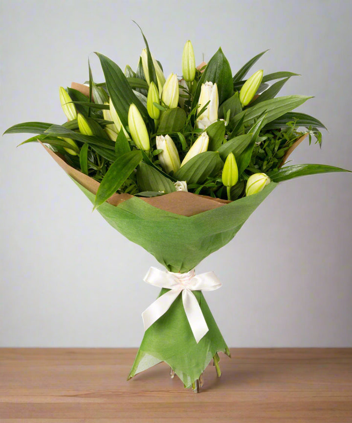 White Lily Green Wrapping From Best Florist in Dubai