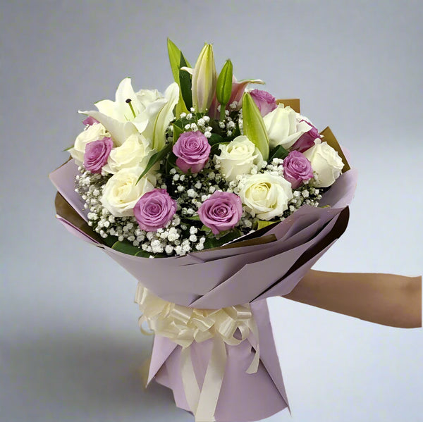 purple Rose & Lilies Bouquet From Best Florist in Dubai