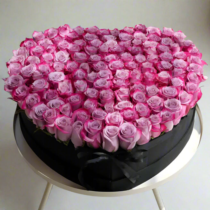 purple roses heart box From Best Florist in Dubai