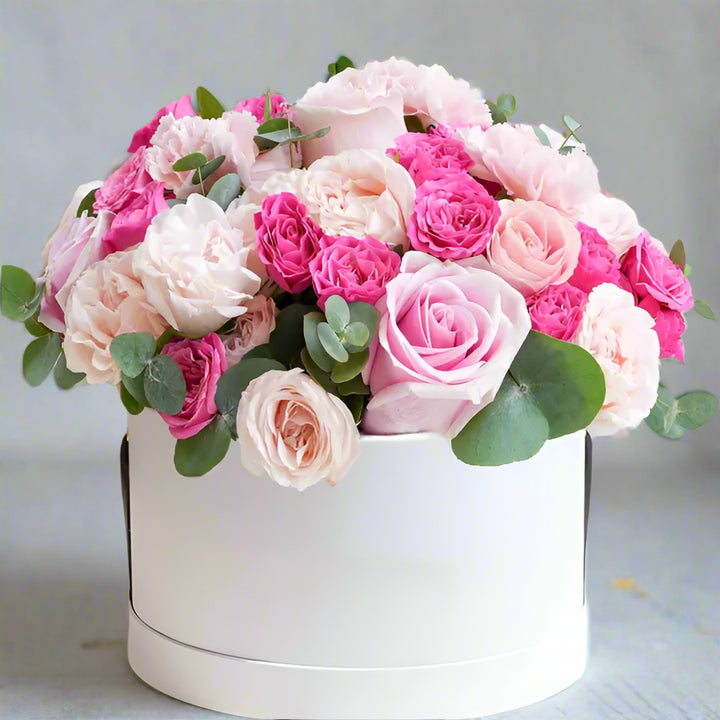 soft pink rose box arrangement From Best Florist in Dubai